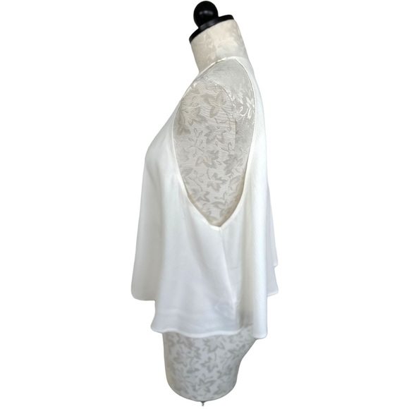 Monki Ivory Sheer Crinkle Swing Tank Sleeveless Blouse Button Shoulder Sz Large - Picture 5 of 15